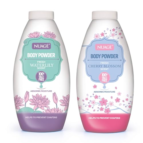 New Nuage Talc Free Body Powder 250g x 2 Pack – Refreshing Waterlily & Cherry Blossom – 100% Talc Free Powder for Women & Men | Anti-Chafing | by Great British Home
