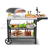 GFTIME Roestvrijstalen grilltafel, grillwagen met 3 etages, pizzaovenstandaard, grilltafel voor buiten