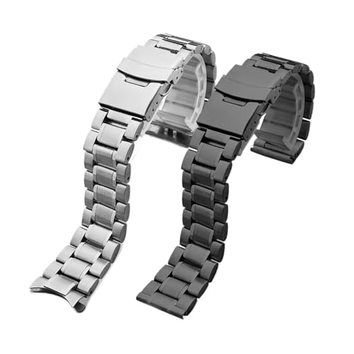 Bracelet de montre en acier inoxydable noir 18mm 20mm 22mm 24mm à interface incurvée