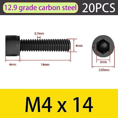 Qrity 20PCS M4x14mm Cylinder Screws with Hexagon Socket, Carbon Steel Fully Thread Fastener Screw - Image 2