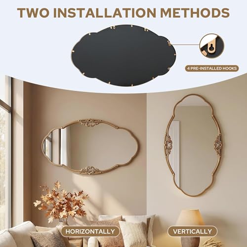 Image of Besdomus Oversize Gold Oval Mirror: 48 inchx26 inch Large Antique Ornate Mirror
