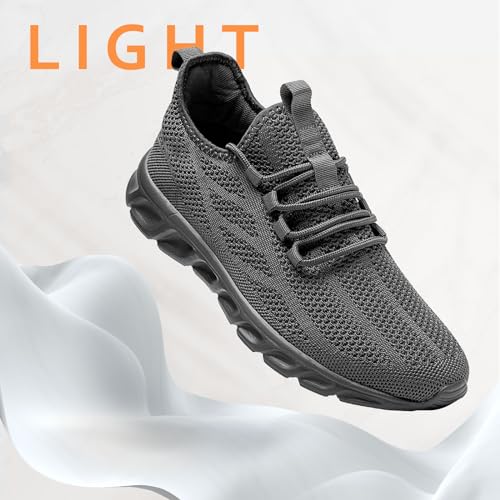 Oltyutc Mens Gym Running Shoes Slip-On Tennis Shoes Non Slip Breathable Workout Sneakers for Walking Jogging Dark Gray 104