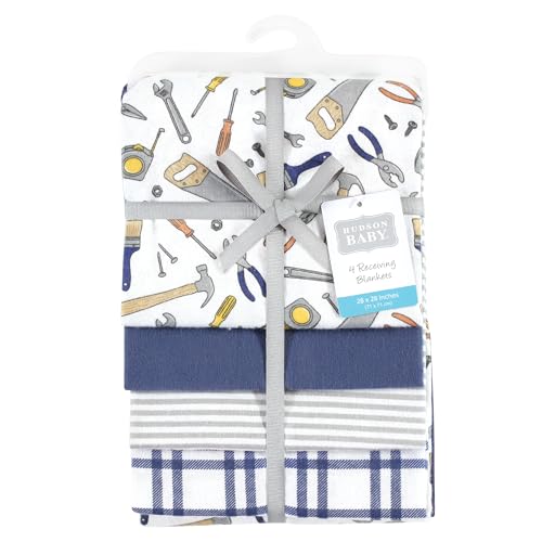 Image of Hudson Baby Unisex Baby Cotton Poly Flannel Receiving Blankets, Construction Work, One Size