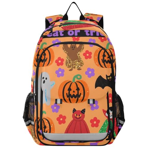 kids backpacks boys 8-12： casual book bags for kids in assorted colors - Dark-toned Halloween Pumpkin - Main Image