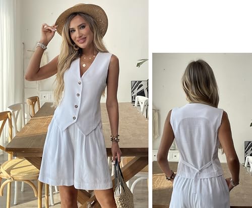 heipeiwa Women's Cotton Linen Vest Button Down Sleeveless V Neck Tank Tops Waistcoat Jacket2