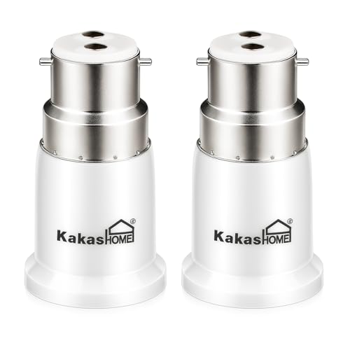 Kakashome B22 to E27 Socket Adapter, Socket Converter,Bayonet to Screw Bulb Adaptor Fitting,BC to ES Lamp Base Adapter for LED Bulbs,CFL Bulbs,Incandescent Bulbs,2 Pack