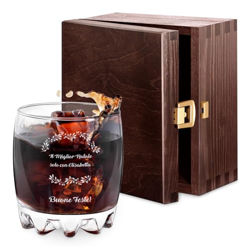 Maverton bicchiere da whiskey - in vetro da 310 ml - incisione personalizzata - perfetto per bourbon e drink - pensiero speciale per Natale e Capodanno - ottimo per acqua - buone feste!