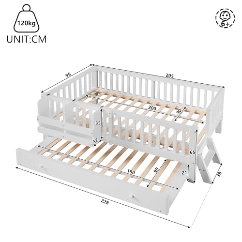 Cama de madera maciza robusta con protección anticaídas y nido 3
