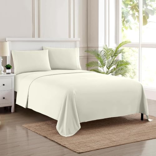 Image of Full XL Sheet Set - Breathable Luxury Sheets, 5 Inches Longer Than Full for Extra-Long Mattresses - Full Elastic & Secure Corner Straps Built in - 1800 Supreme Collection Deep Pocket Bedding, Ivory