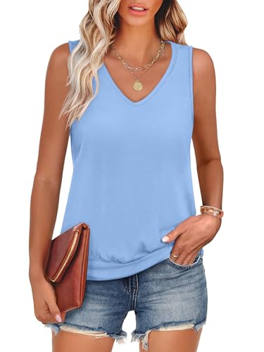 Image of ANRABESS Women Tank Tops Summer V Neck Sleeveless Casual Loose Fit Cute Cami Basic T Shirts Solid Tees 2026 Trendy Outfits
