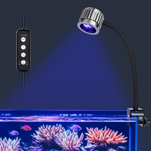 fishkeeper Klemmlampe Meerwasser LED mit 24/7 Beleuchtung, Clip-On Aquarium Lampe mit 3 DIY-Farben & 10 Helligkeitsstufen & 3 Timer Dauer für Meerwasseraquarium und Korallenbecken