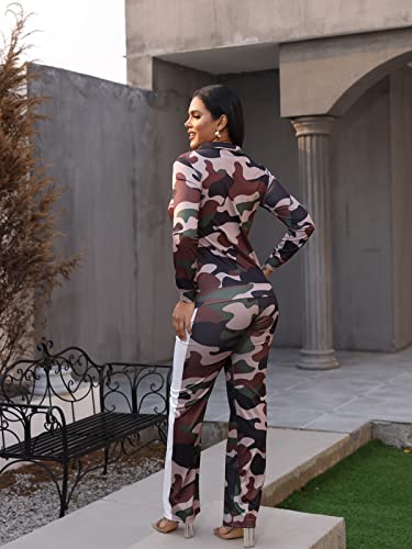 Adogirl Womens Two Piece Outfits Zipper Up Pattern Print Long Sleeve Jogging Weat Suits Matching Jogger Long Pants Set4