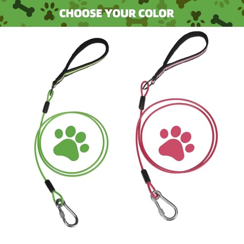 Image of Mihachi Dog Leash Chew Proof, Soft Reflective Padded Handle Dog Chain Leashes, Waterproof Anti Biting Pets Leashes, Stainless Steel Wire Rope Lead for Small Medium Large Dogs Outdoor, 5FT, Green
