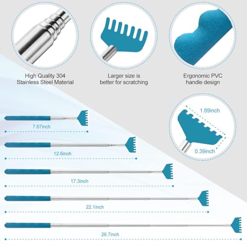 Image of 4 Pack Different Back Scratcher Metal Back Massager Set, Extendable Portable Telescoping with Beautiful Box, Gifts for Men Women Kids Adults Stocking Stuffers (Blue)