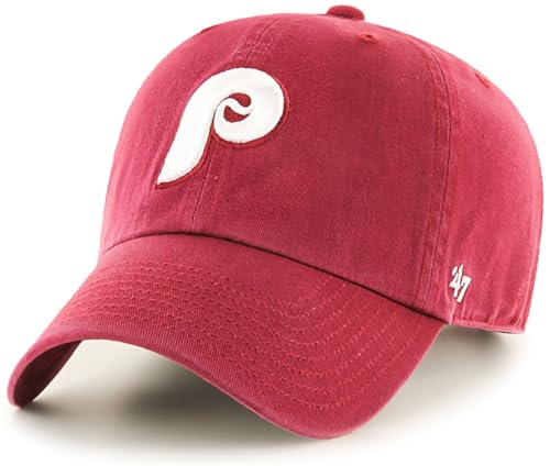 47 Brand MLB Cooperstown Primary Logo Clean Up Adjustable Baseball Cap Hat, Adult One Size Fits All - Philadelphia Phillies Burgundy