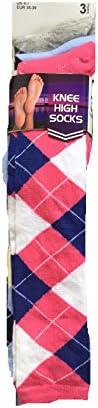 6 Pairs Women's/Ladies knee High Argyle Pattern Pink Design Equestrian Riding Boot Socks,Christmas socks Uk Size 4-7