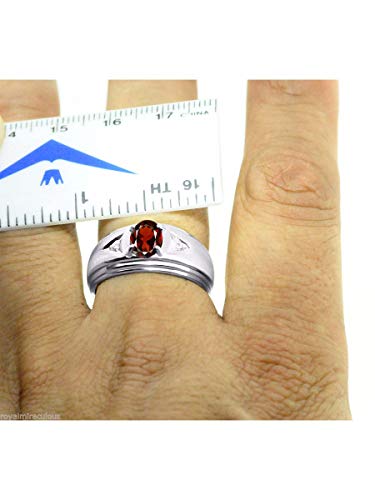 Image of Rylos Men's Rings Classic Design 8X6MM Oval Gemstone & Sparkling Diamond Ring - Color Stone Birthstone Rings for Men, Sterling Silver Rings in Sizes 8-13. Elevate Your Style with Timeless Elegance!