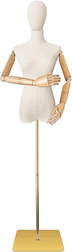 Vestido de maniquí para mujer, con forma de tela de lino, torso de maniquí con cabeza desmontable, altura ajustable, soporte de metal, dos manos de