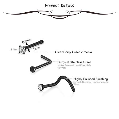 Piercing Nez Anneaux Studs En Acier Inoxydable 20G - CZ Étincelant Pour Femme Et Homme
