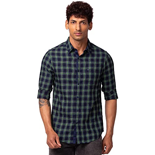 Image of Spykar Men's Slim Fit N /A Full Sleeve Checked Casual Shirts