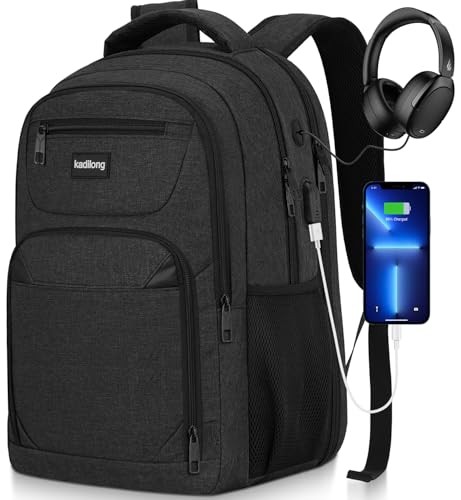 kadilong Laptop Backpack for Men, School Bookbag Gift for Teens Boys Student High School,College Computer Bag Business Anti Theft Sturdy Back Pack with USB Charger Fits 15.6 Inch Notebook, Black