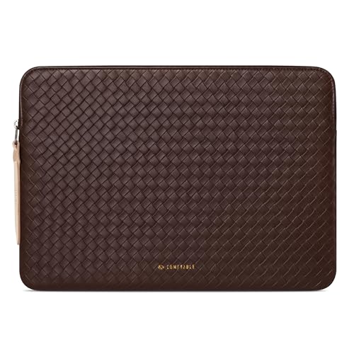 Comfyable Woven-Look Laptop Sleeve 13 Inch 14 Inch Compatible with MacBook Air M5 & MacBook Pro M5 Pro/Max 2026, Faux Leather Mac Travel Case for Men Women, Mocha Brown