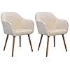 WOLTU Set van 2 Eetkamerstoelen met leuning in Fluweel,Modern stoel Keukenstoelen Gebroken Wit BH95cm-2