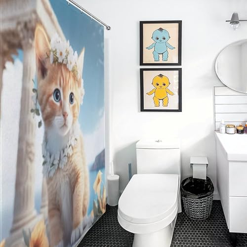 Rideau de douche imperméable en polyester chat mignon 183cm - 3
