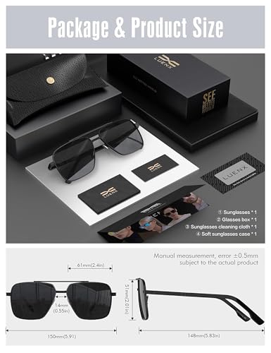 Image of LUENX Polarized Square Aviator Sunglasses for Men,Trendy Retro Oversized Rectangular Frame UV400 Protection