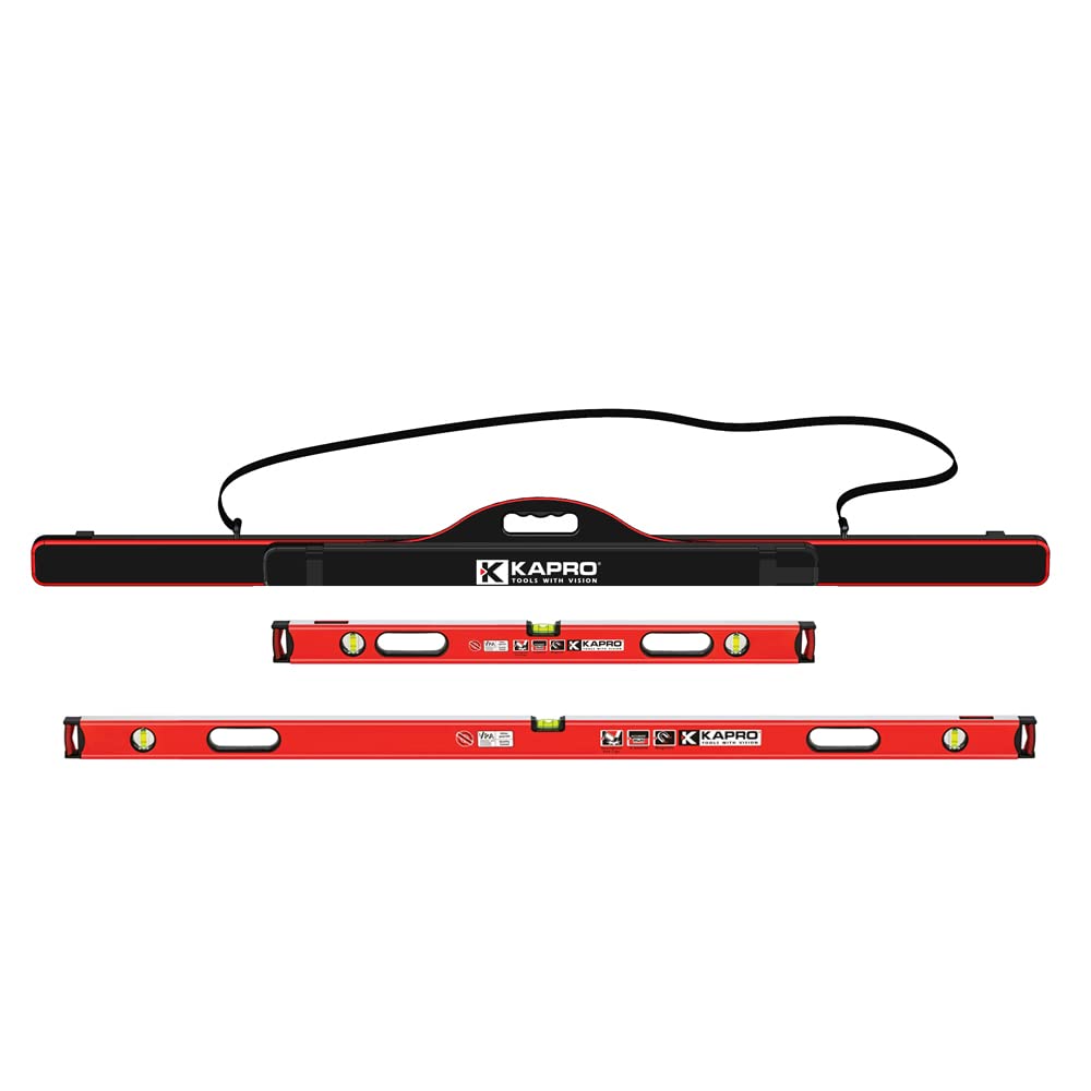 KAPRO985B Apollo Shower and Bath Set - Professional Box Level Bundle - Non-Magnetic - Features Acrylic Vials and Dual-View Plumb Site - VPA Tested - Includes 32” and 59” Levels + Carry Case