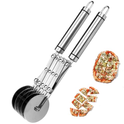Cortador De Masa De Acero Inoxidable Con 5 Ruedas Cortador De Pizza Y Pastas Lateral Para ReposteríA Cortapizzas Con Asa Para Hornear, Pastelería, Pan (5 wheel)