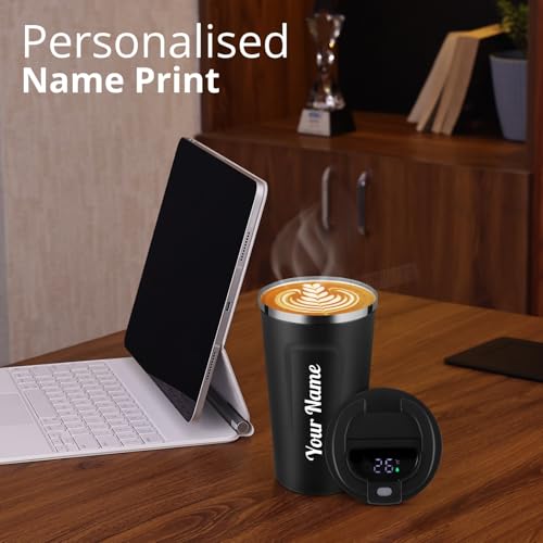 Image of CORPORATE PORIUM Personalised Insulated Coffee Travel Mug with Touch Screen Digital Temperature Display Travel Flasks, 510 Ml, 304 Stainless Steel Diwali Item - Leak Proof, Thermal Mug