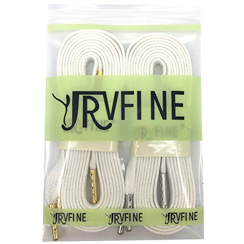 Yjrvfine 1/3" Flat Waxed Cotton Shoelaces White With Metal Tips 55 Inch [2 Pair] #TOP4