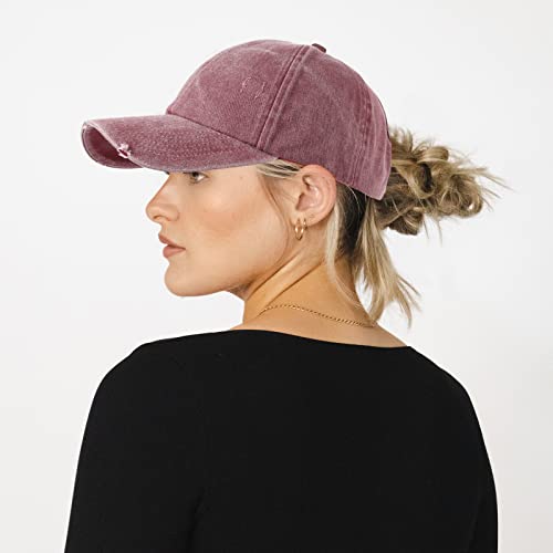 Image of HH HOFNEN Ponytail Hat for Women Washed Distressed Baseball Cap Ponycaps