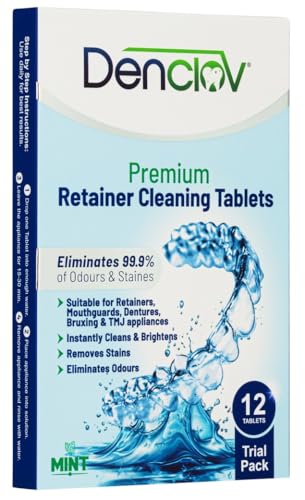 Retainer Cleaning Tablets, Fresh Brite & Stain-Free, for Invisalign, Aligners, Dentures, Mouth Guard, Denture Cleaner - Pack of 12 (Trial Pack)