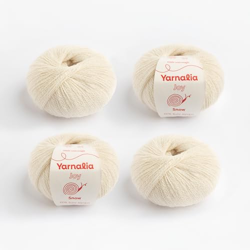 Yarnalia Joy Lace Weight Alpaca Yarn 4-Pack 100% Baby Alpaca Ultra-Soft Alpaca Yarn for Knitting and Crocheting Premium Yarn Spun in Peru Available in 22 Colors Snow