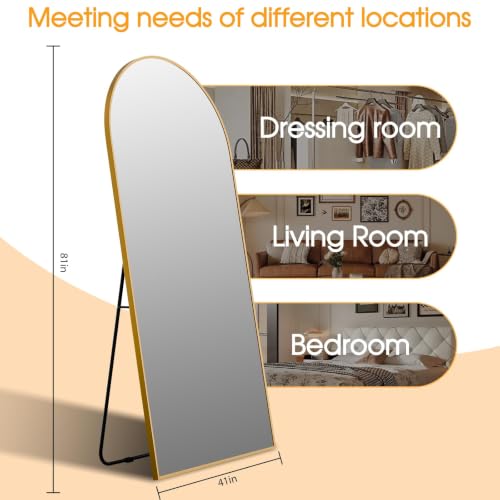 Image of 81 inchx41 inch Floor Mirror Full Length Arched Full Length Mirror Gold