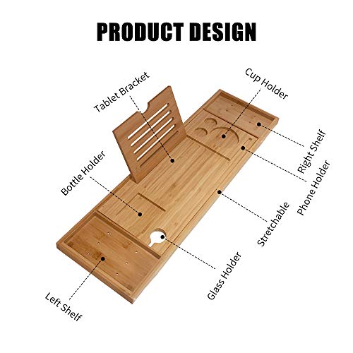 Decdeal Bandeja para banheira de bambu, organizador para banheira de spa, suporte para tablet de vin