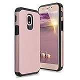 TJS Galaxy J3 2018/J3 V 2018/J337/Express Prime 3/J3 Star/J3 Orbit/J3 Achieve/J3 Prime 2/Amp Prime 3/Sol 3 Case, With [Full Coverage Tempered Glass Screen Protector] Hybrid Shockproof Case (Rose Gold)