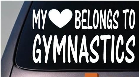 MY HEART BELONGS TO GYMNASTICS (size: 7" color: WHITE) Vinyl Decal Window Sticker for Cars, Trucks, Windows, Walls, Laptops, and other stuff.