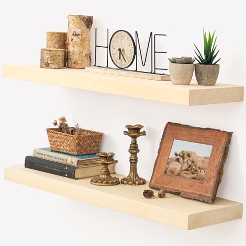 Image of Marsmiles 30 Inch Floating Shelves for Wall - Natural Unfinished Wood Floating Shelves Set of 2-30 Inch Wide x 7.7 Inch Deep x 1.6 Inch Thick Wooden Shelves for Room Wall