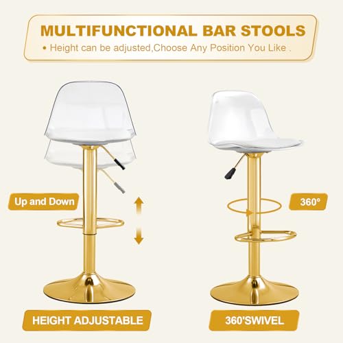 Juego de 4 Butacos Acrílicos con Respaldo Transparente, Altura Ajustable y Giro 360°, Asiento de Cuero PU, Patas de Metal Doradas, Estilo Moderno miniatura 6