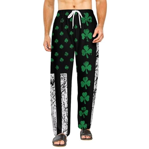 Ireland U.S. Flag Men's Pajama Pants Lightweight Pjs Bottoms Sleep Lounge Pant with Pocket Drawstring