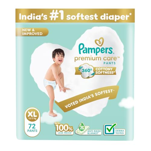 Image of Pampers Premium Care Pant Style Baby Diapers | Extra-Large (XL size) | 72 Count | Voted India's Softest | All-in-1 with 360 Cottony Softness Diapers | 12-17kg