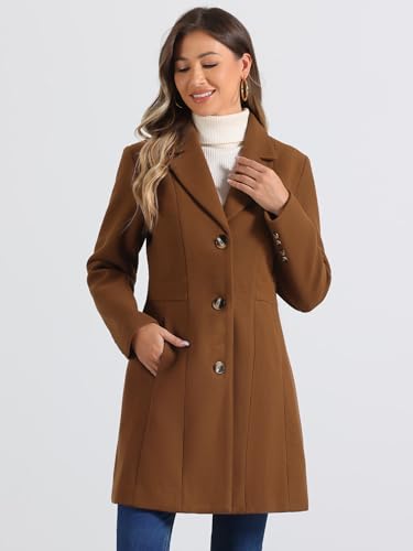 Image of Allegra K Womens Winter Elegant Pea Coat 2026 Single Breasted Long Overcoat | Notch Lapel Collar, Warm, Work Office Trench Coats,Outwear Outfit
