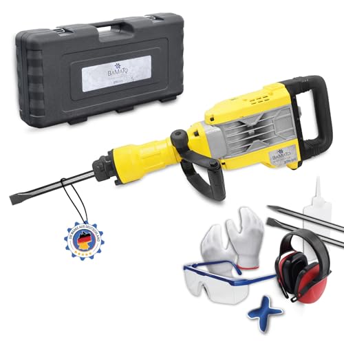 BAMATO Abbruchhammer STH-195 | mit 7-tlg. Zubehörset, Hohe Schlagkraft von 50 Joule, Handgriff mit Soft-Grip, Hexagon Werkzeugaufnahme, Schalterarretierung | Stemmbohrer, Meiselbohrer