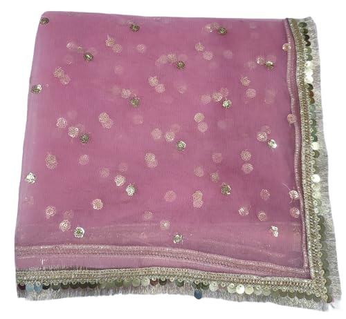 Image of Navti Creations Women's Lightweight Net Dupatta With Sequence Embroidery & Kiran Border (Length 2.25m)