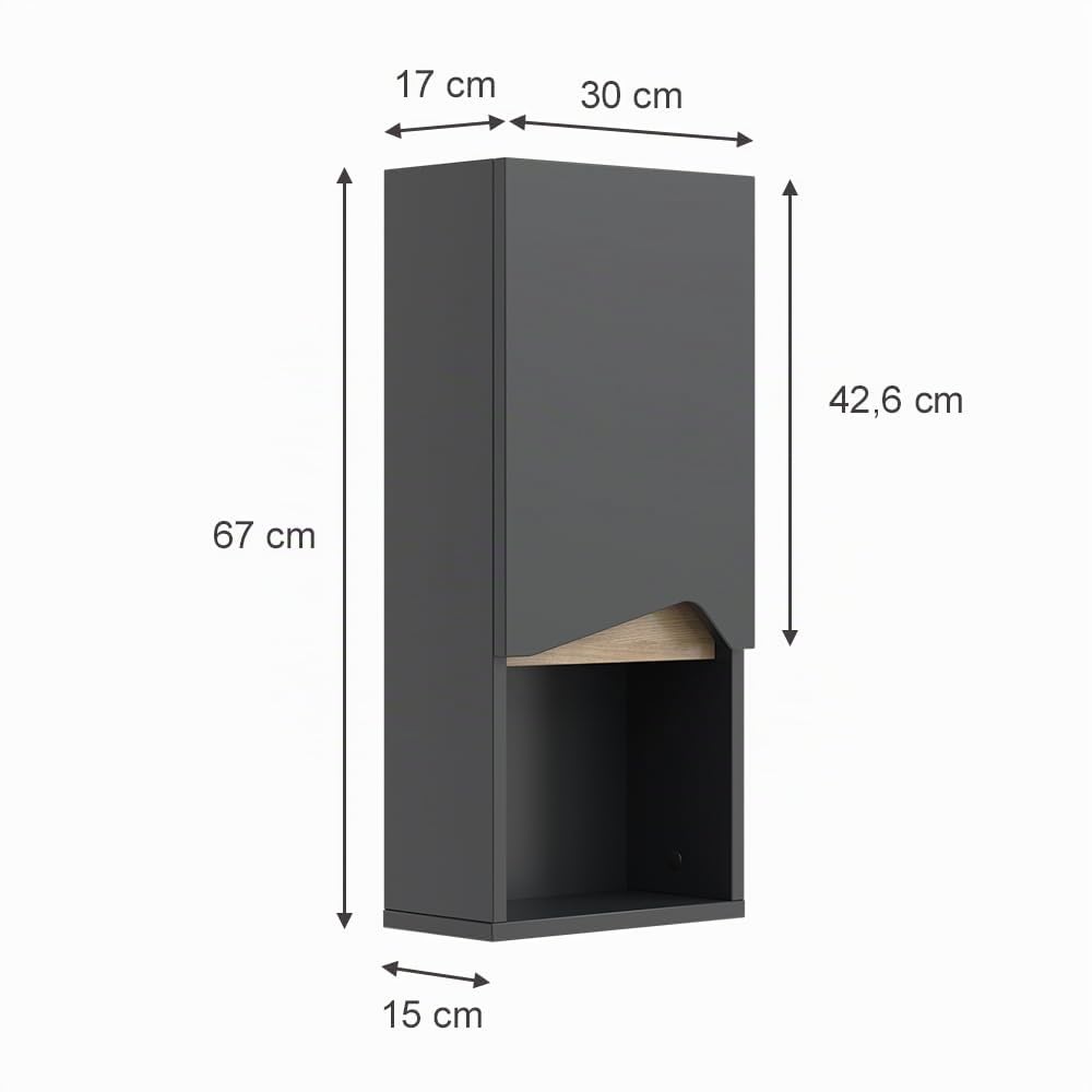 Vicco Armoire de Marelle, Anthracite/Artisan, 30x67cm avec Porte et Compartiment Ouvert, pour Montage Mural pour Un Rangement Peu encombrant
