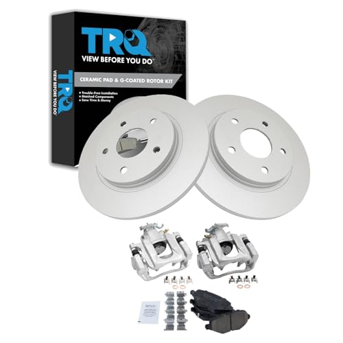 Image of TRQ Rear Brake Pad and Rotor Kit Caliper Ceramic Solid G-Coated
