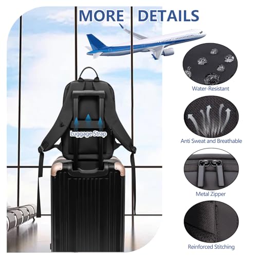 Business Backpack for Men Slim Lightweight Laptop Backpack for 17.3 Inch Computer Water Resistant Small Office Backpack for Commute Travel Daily Office Work with Small Bag (Black, 17.3") - Image 5